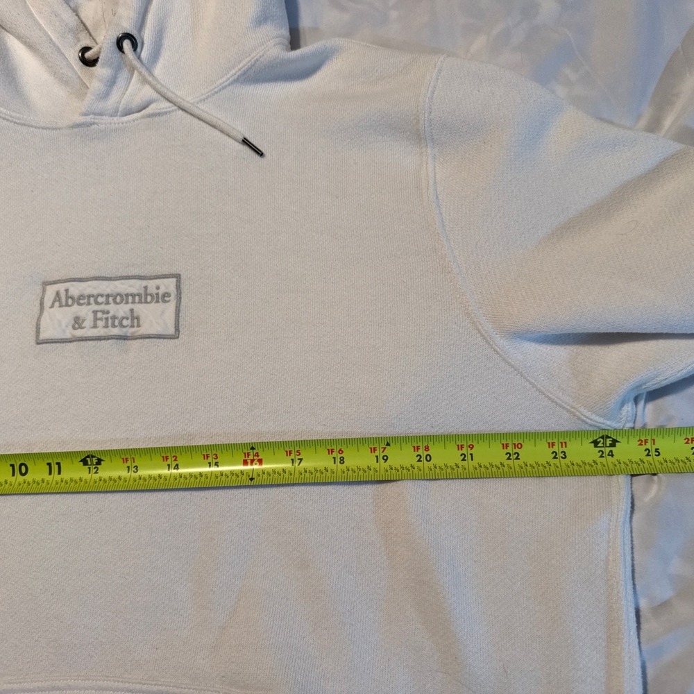 Abercrombie & Fitch White Fleece Pullover Hoodie 2 XL Embroidered Logo Pockets - Picture 5 of 6